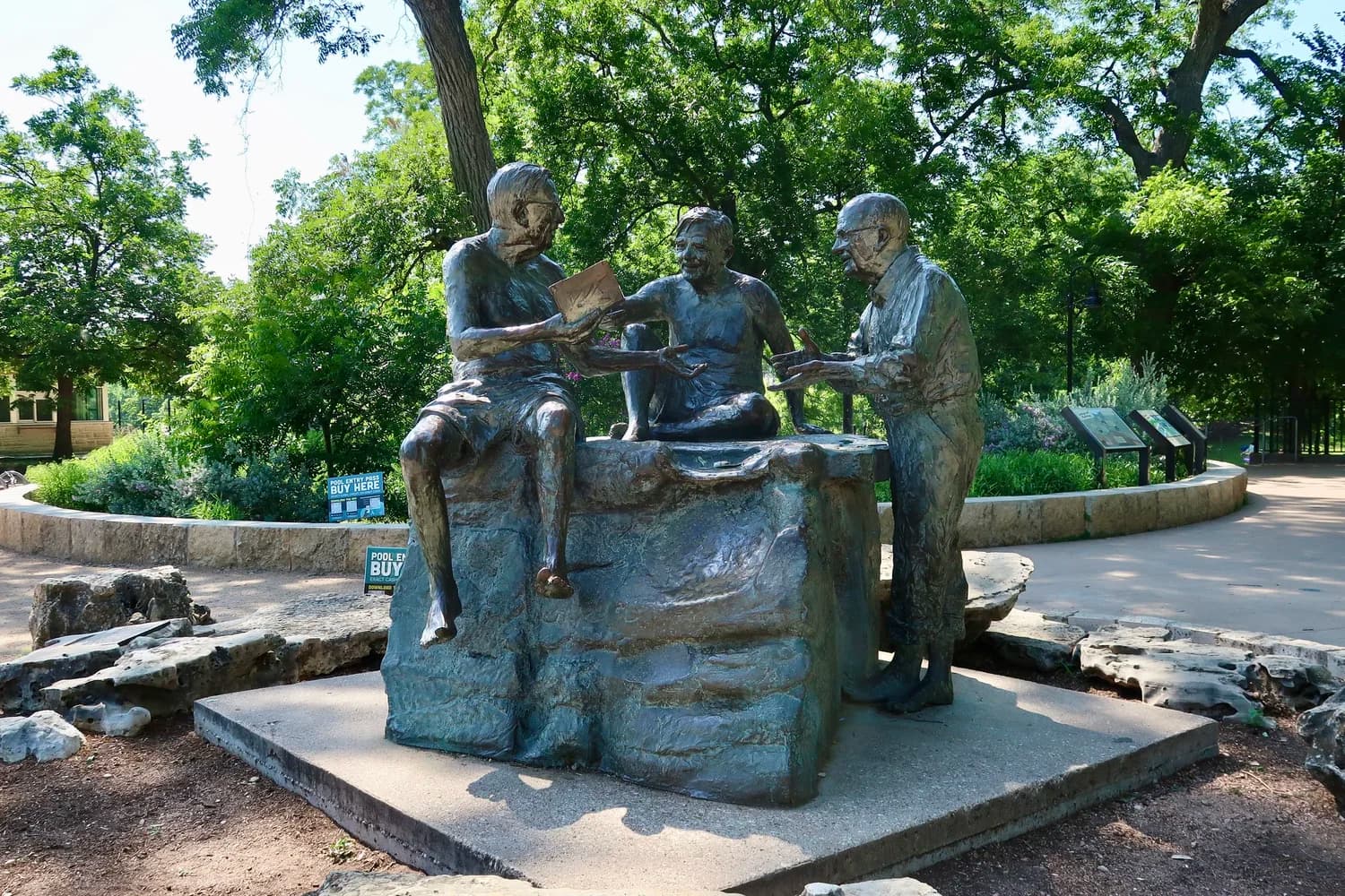 Philosophers' Rock, the bronze sculpture of three Austin figures, in Zilker Park