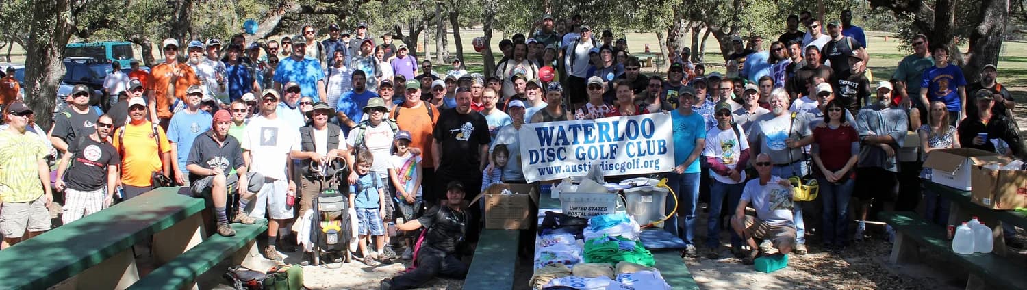 Members of the Waterloo Disc Golf Club gathered for a group photo